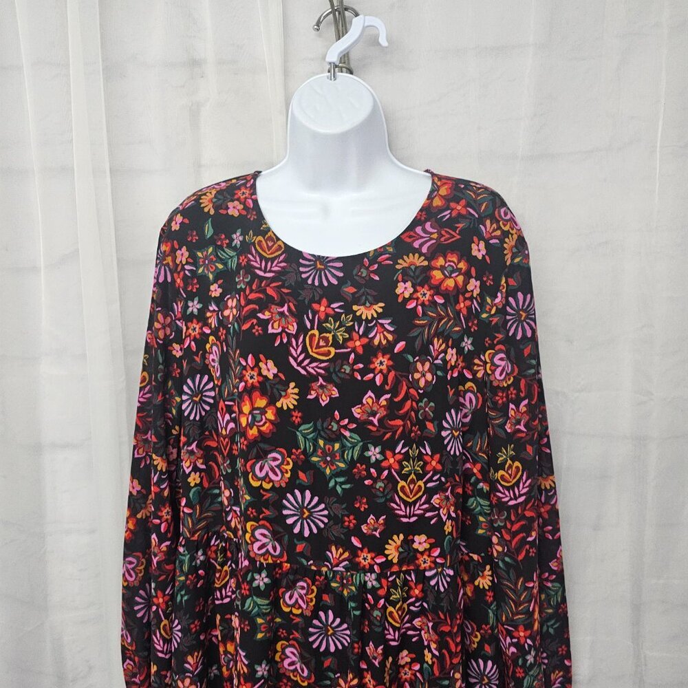 Scoop Dress Black Purple Maxi Whimsigoth Boho Cottage 3X - Picture 3 of 14